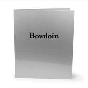 Silver laminated folder with black Bowdoin imprint.