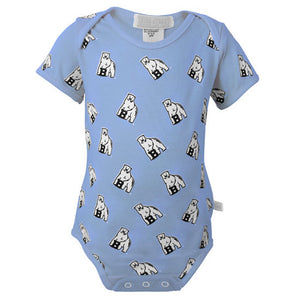 Light blue diaper shirt with all-over Bowdoin mascot print.