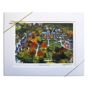 Watercolor print of aerial view of Bowdoin campus.
