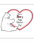 Valentine card front: A polar bear hugging a big heart with the text "Have a Bear-y Happy Valentine's Day!"