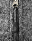 Closeup of textured rubberized zipper pull.