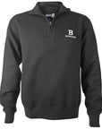 Black 1/4-zip pullover sweatshirt with white embroidery of a B over the word BOWDOIN on the upper left chest.
