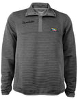 Charcoal grey quilted pullover with light grey trim and snaps. Bowdoin embroidered in black on right chest, and small L.L.Bean logo patch on left chest.