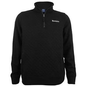 Black quilted 1/4 zip pullover with white embroidered BOWDOIN on left chest.