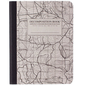 Tapebound Decomposition Book with cover imprint of a topographical map on brown craft board.