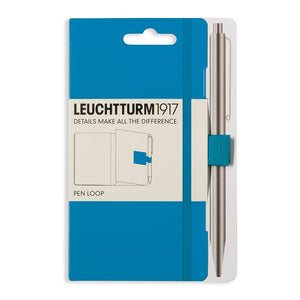 Elastic pen loop and packaging in azure blue