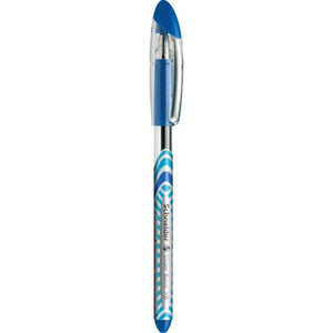 Blue ballpoint pen with cap.