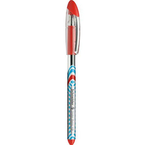 Red ballpoint pen with cap.