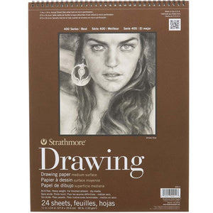 Top-spiral bound drawing pad with brown paper cover.
