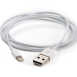 Coiled white lightning charging cable.