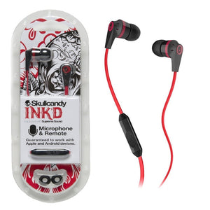 Red Skullcandy Ink'd Earbuds in packaging.