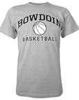Heather gray short sleeved T-shirt with BOWDOIN arched over a basketball and the word BASKETBALL underneath.
