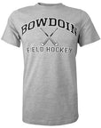 Heather gray short sleeved T-shirt with BOWDOIN arched over crossed field hockey sticks with the words FIELD HOCKEY underneath.