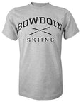 Heather gray short sleeved T-shirt with BOWDOIN arched over crossed skis with the word SKIING underneath.