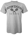 Heather gray short sleeved T-shirt with BOWDOIN arched over crossed tennis racquets and the word TENNIS underneath.