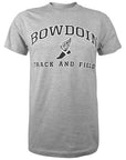 Heather gray short sleeved T-shirt with BOWDOIN arched over an icon of a foot with wings and the words TRACK AND FIELD underneath.