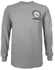 Front view of long-sleeved tee with left chest imprint of Bowdoin mascot medallion over BOWDOIN.