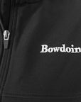 Closeup of Bowdoin embroidery on black jacket.