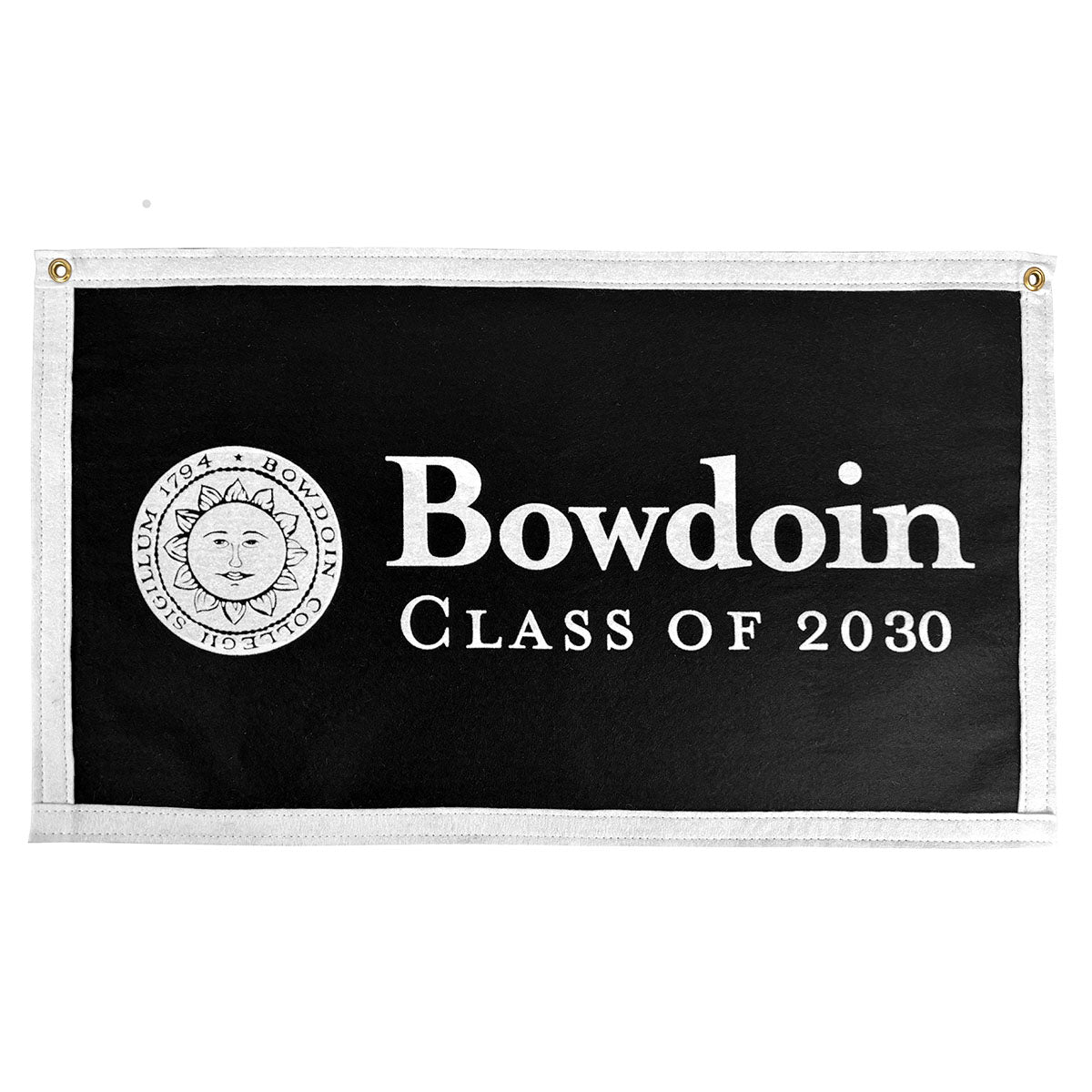 Black banner with 'Bowdoin Class of 2030' text and logo on a white background