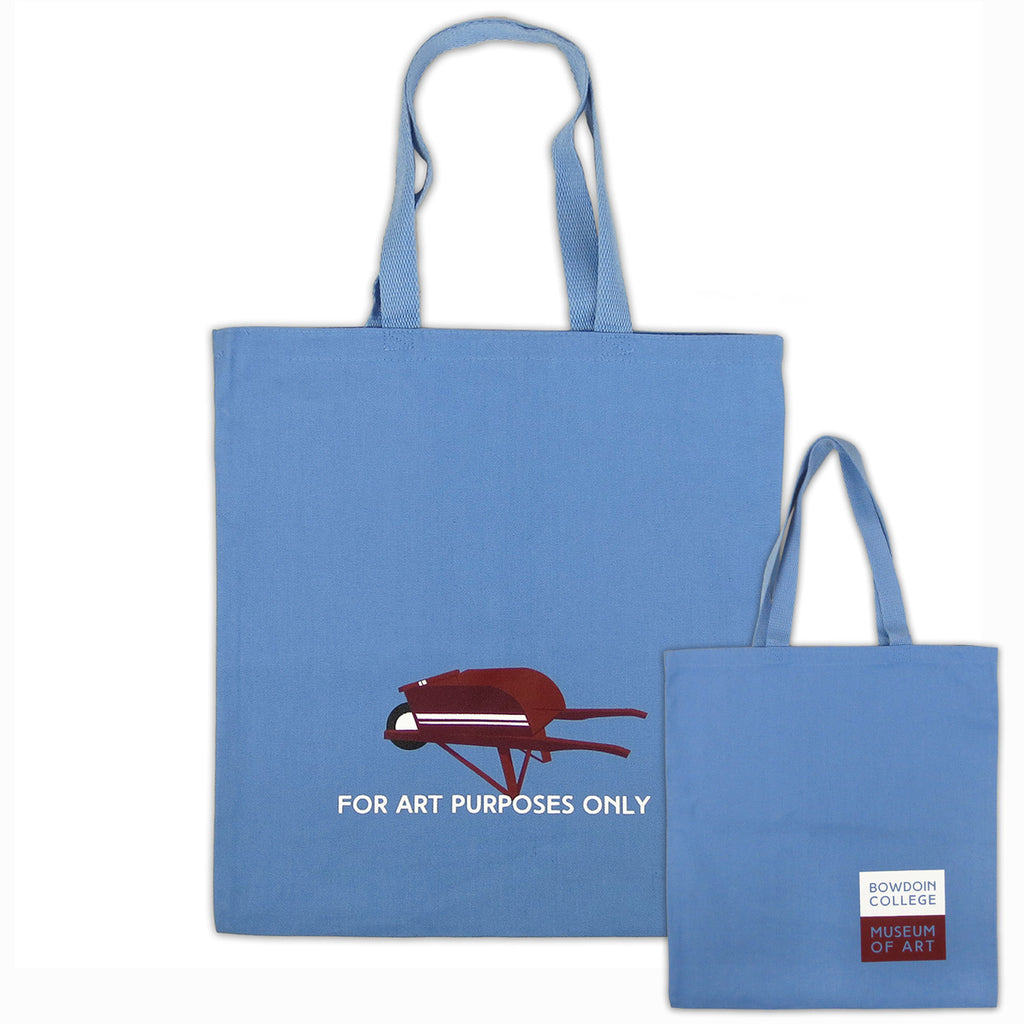 Both sides of sky blue canvas Bowdoin College Museum of Art tote bag