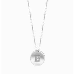 Silver necklace with small silver pendant engraved with a B.