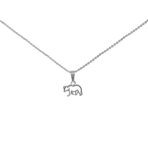 Sterling silver polar bear pendant on silver necklace chain.