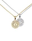 Gold and silver necklaces with Bowdoin seal medallion pendants.