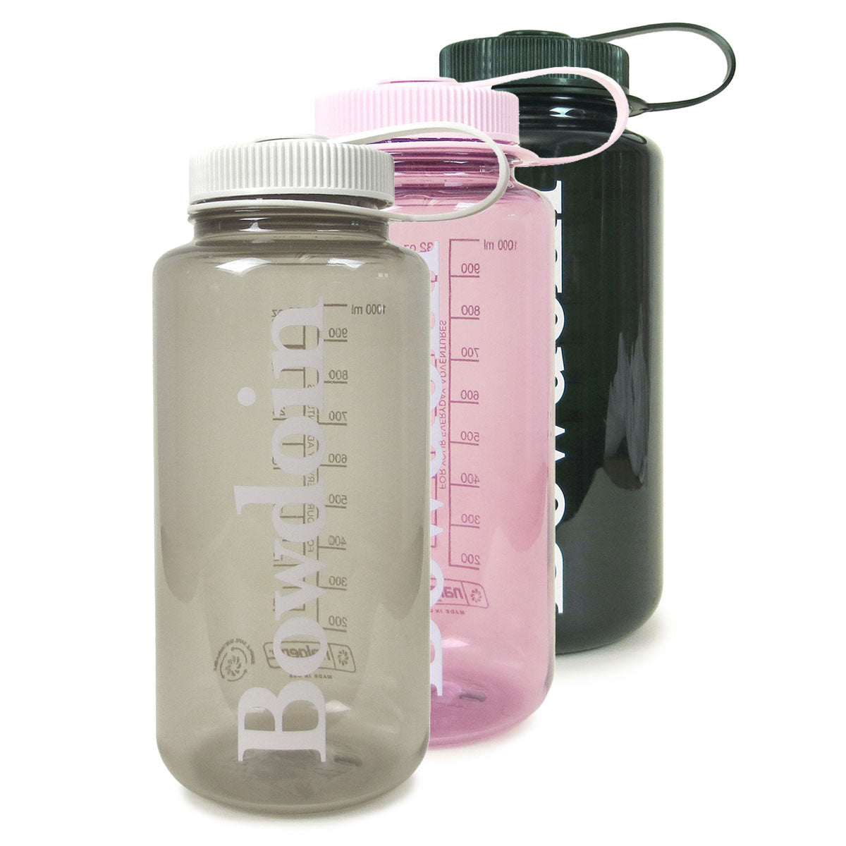 Widemouth nalgenes in cotton, pink, and jade green