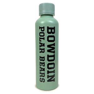 Soft green water bottle with black vertical imprint of BOWDOIN POLAR BEARS in athletic logotype.