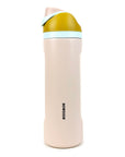 Cream water bottle with a yellow ochre cap and Bowdoin branding on a white background