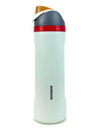Light green water bottle with a gray cap and Bowdoin branding on a white background