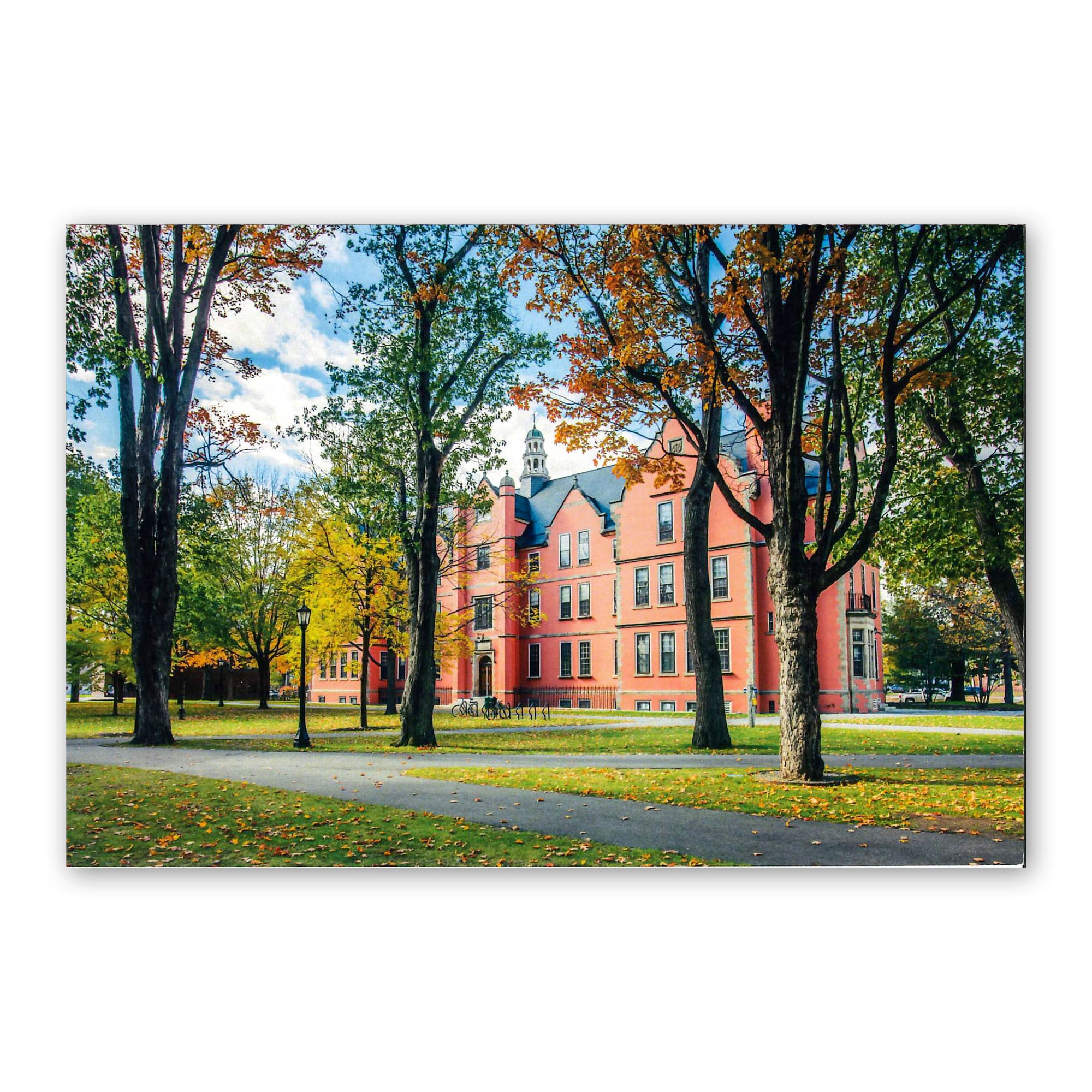 Postcard of Searles Science Building in the fall.