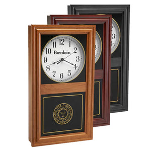 Lincoln wall clock in light brown wood, dark brown wood, and black wood.