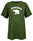 Heathered green t-shirt with 'Bowdoin' and bear logo on a white background