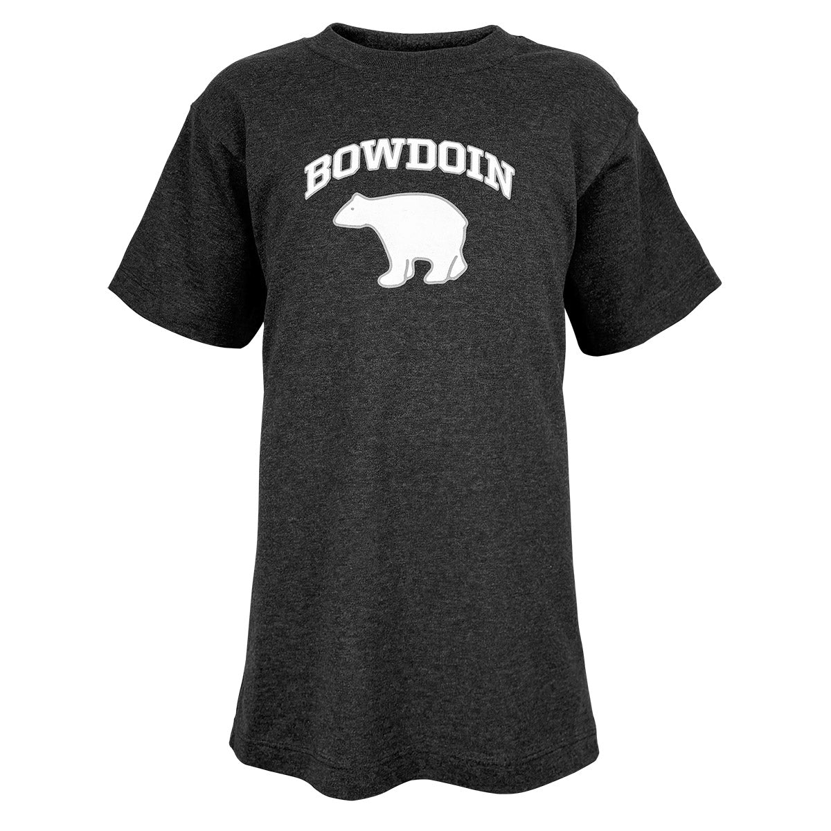 Dark gray heathered t-shirt with 'Bowdoin' and a polar bear graphic on a white background