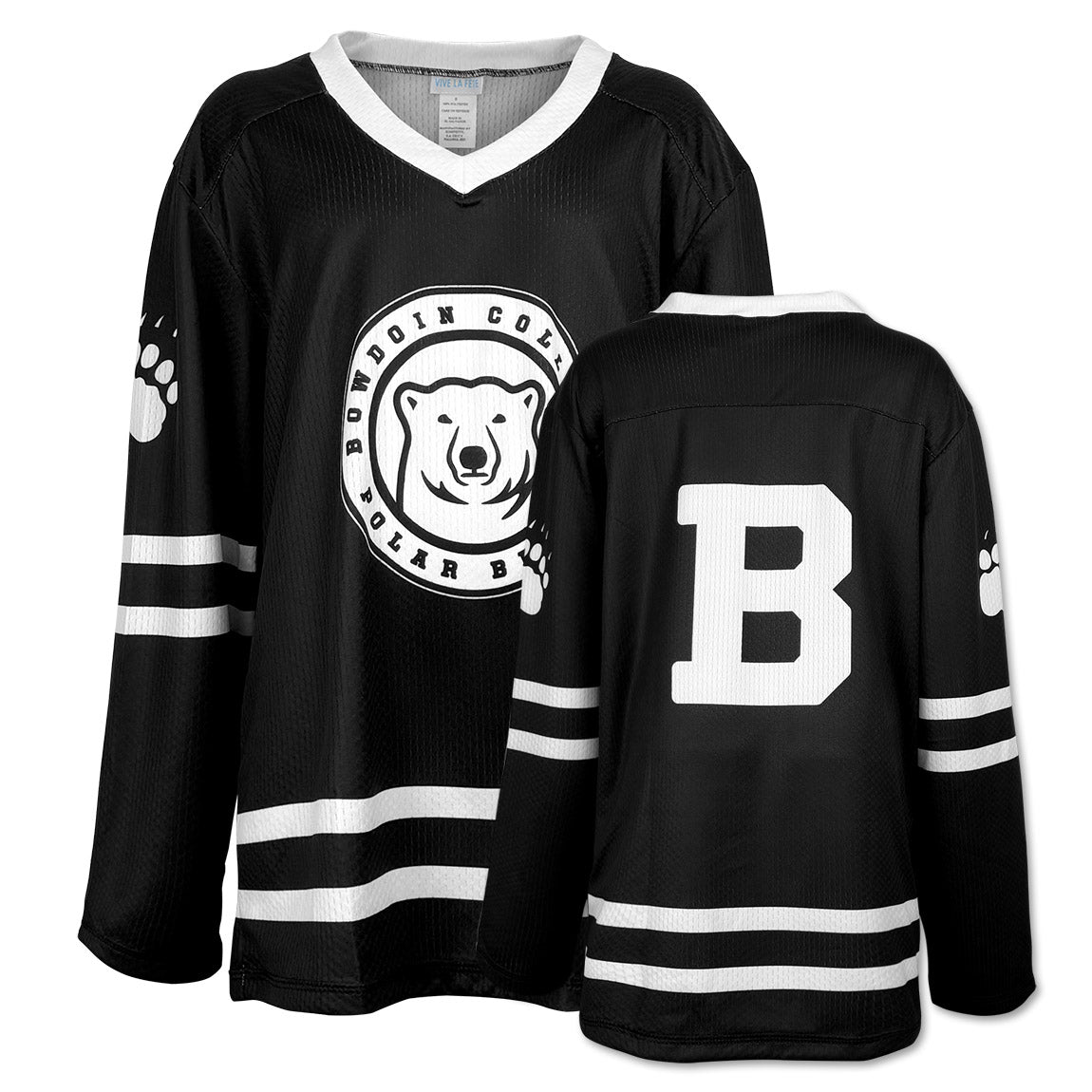 Black hockey jersey with white accents featuring a bear logo and letter 'B'.