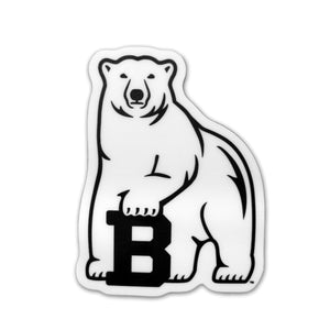 Black and white sticker with Bowdoin polar bear mascot.