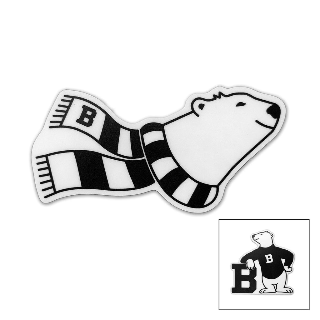 Both variants of Bowdoin spirit bear sticker