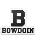 White sticker with large black B over BOWDOIN imprint.