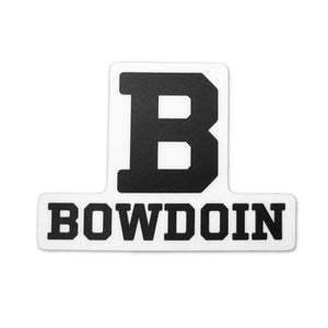 White sticker with large black B over BOWDOIN imprint.