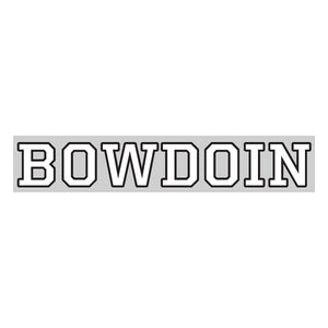 Clear plastic window decal with opaque imprint of BOWDOIN logotype in white with black stroke outline.