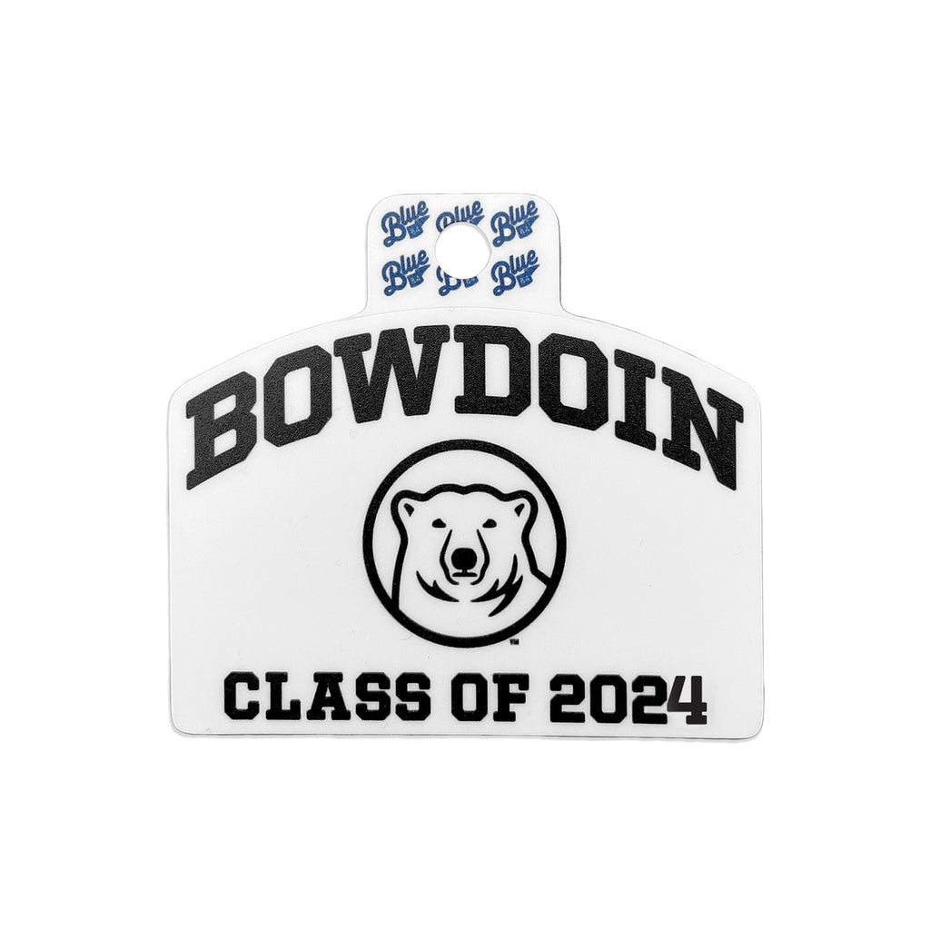 White decal with BOWDOIN arched over mascot medallion over CLASS OF 2024 in black.