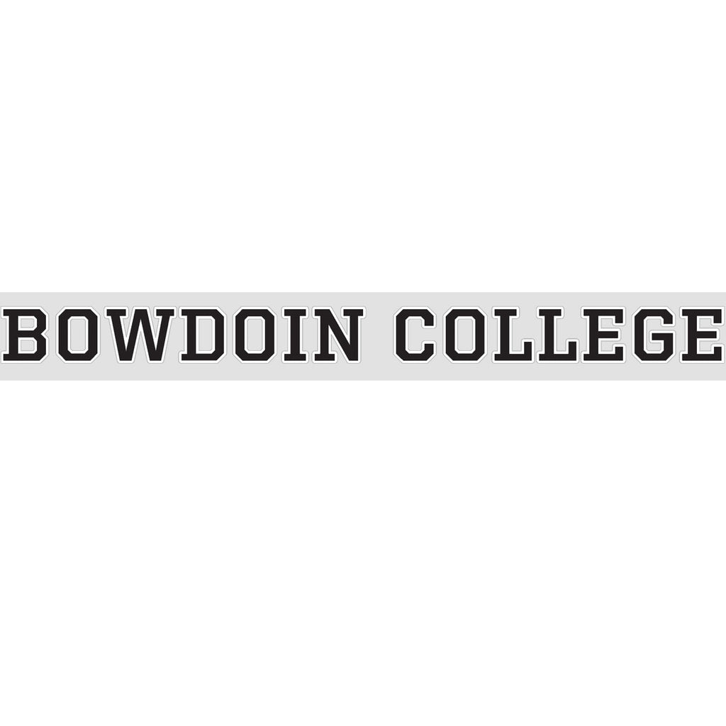 Clear decal with BOWDOIN COLLEGE in black athletic type with white stroke outline.