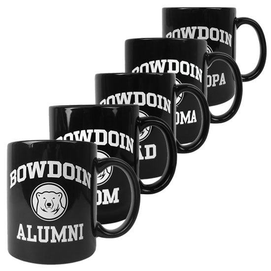 Five family mugs: Alumni, Mom, Dad, Grandma, Grandpa.