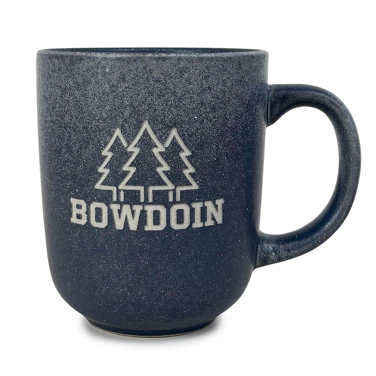 Dark gray mug with 'Bowdoin' and tree design on a white background