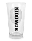 Clear glass with 'BOWDOIN' printed on it against a white background
