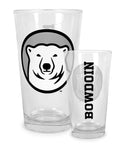 Two clear glasses with a bear logo and 'Bowdoin' text on a white background