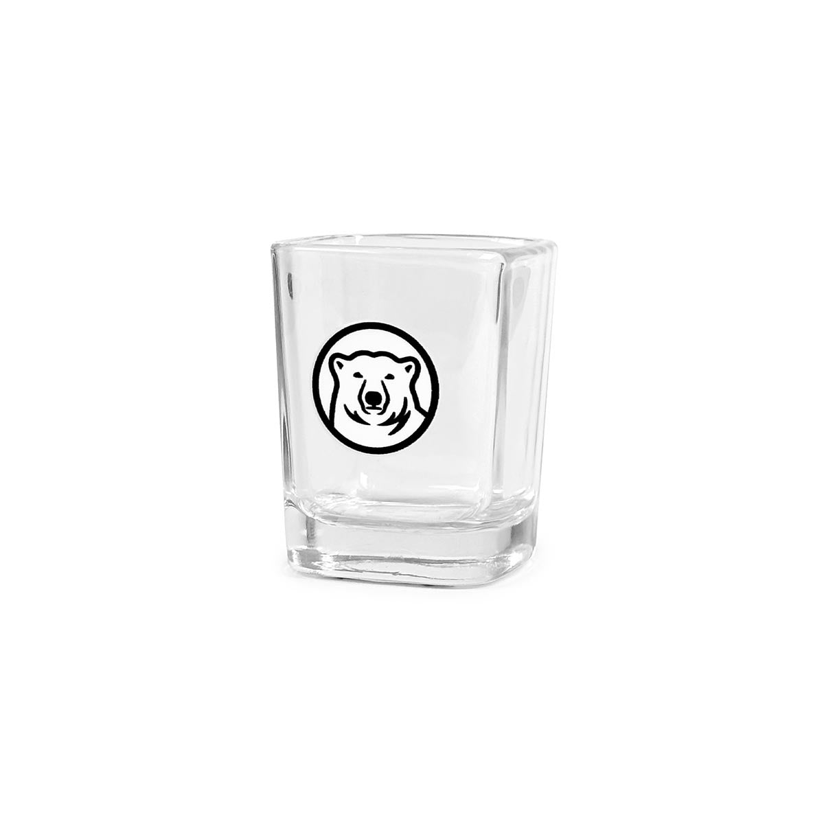 Clear glass with a black circular design on a white background
