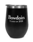 Black tumbler with 'Bowdoin Class of 2026' text on a white background