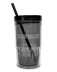 A transparent black double-walled tumbler with a black lid and black straw, featuring the text 'BOWDOIN' printed on the front, shown against a plain white background.